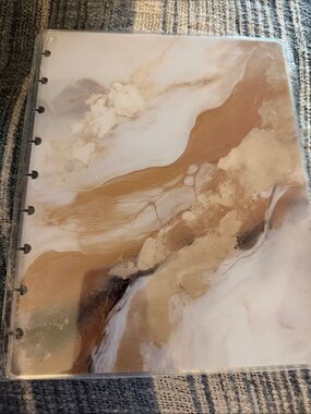 Marble-Print Notebook Cover in Tan and Cream Tones